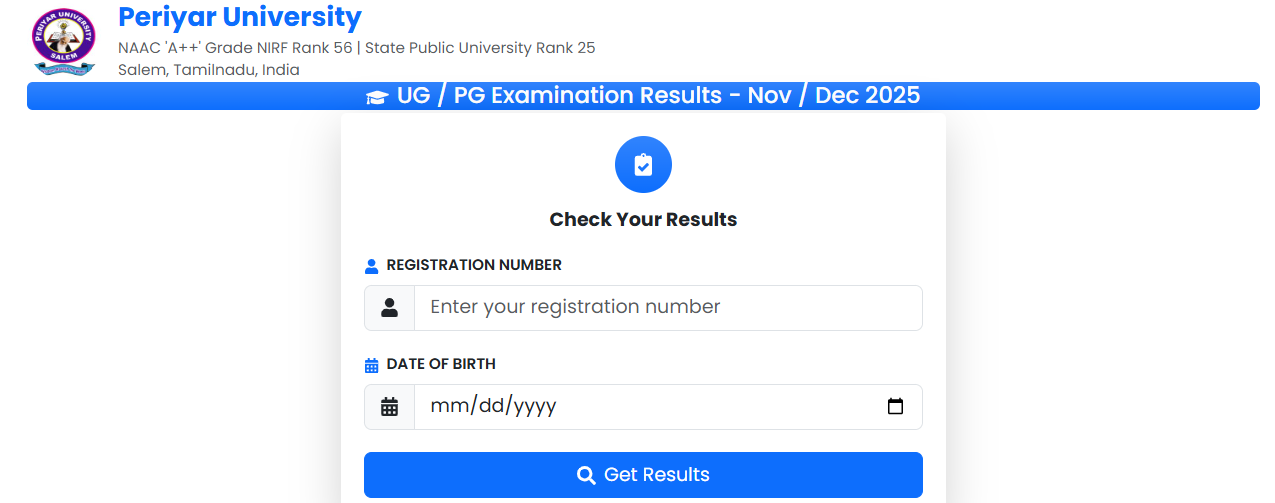 Periyar University Results 2026